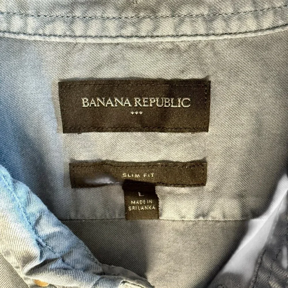 Banana Republic Mens Slim Fit Button Down Shirt~Size Large~Blue Cotton L12 12